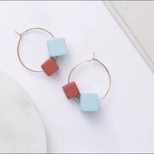 Color Wood Cube Earrings